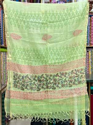 Cotton handblocked suitpieces with handblocked print kota duppata - Light green/ 