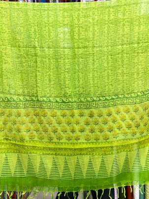 Cotton handblocked suitpieces with handblocked print kota duppata - Parrot Green/ 