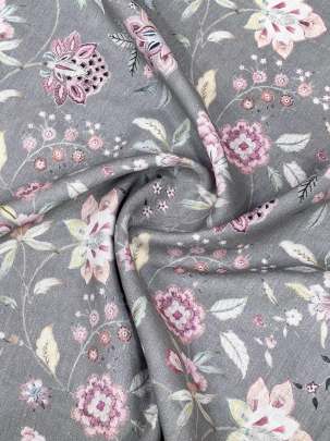 Cotton linen print - Grey/