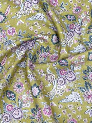 Cotton linen print - Lemon green/ 