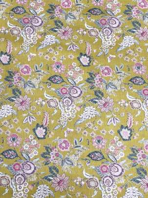 Cotton linen print - Lemon green/ 