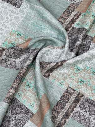 Cotton linen print - Light aqua blue/ 