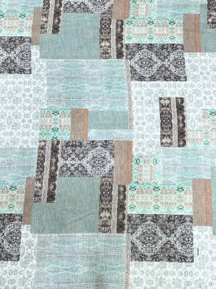 Cotton linen print - Light aqua blue/ 