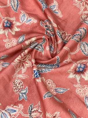 Cotton linen print - Peach/ 