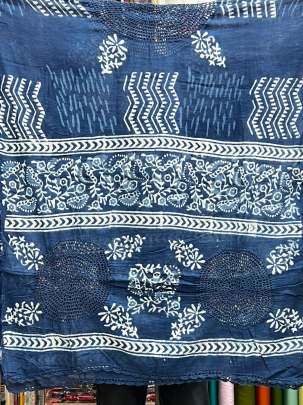 Dhabu handblocked print suitpiece with mal cut work duppata - Indigo blue/ 