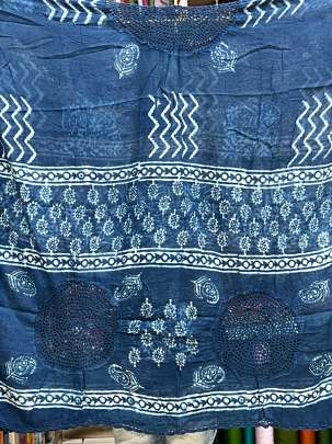 Dhabu handblocked print suitpiece with mal cut work duppata - Indigo blue/ 