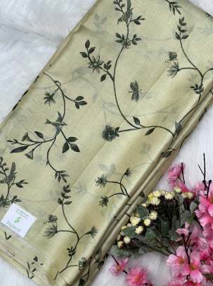 Floral print Tassar silk fabric/ 