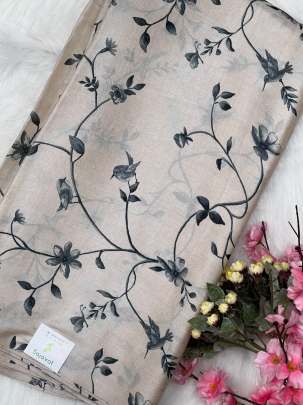 Floral print Tassar silk fabric/ 