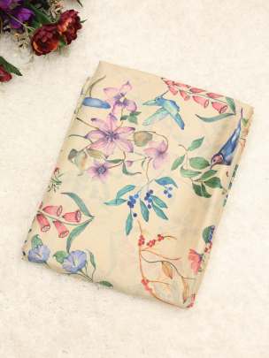 Floral print Tassar silk fabric/ Printed Silk fabrics