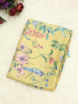 Floral print Tassar silk fabric/ 