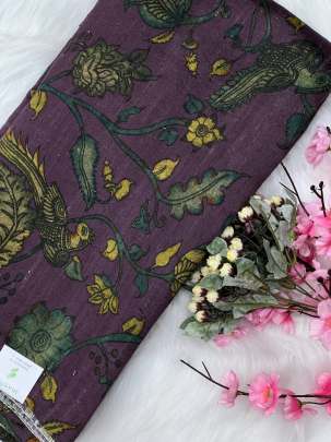 Floral print raw silk fabric/ 