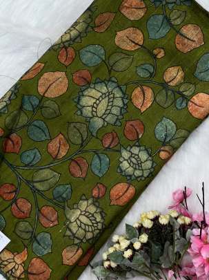 Floral print raw silk fabric/