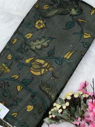 Floral print raw silk fabric/ 