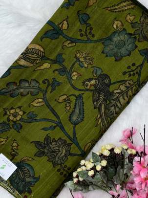 Floral print raw silk fabric/