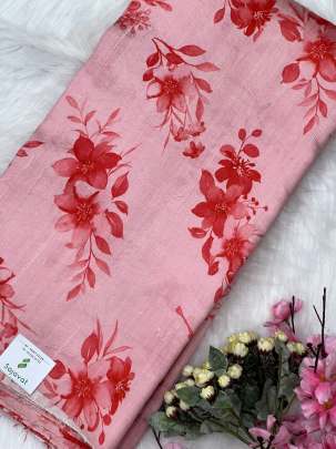 Floral print raw silk fabric/ Printed Silk fabrics