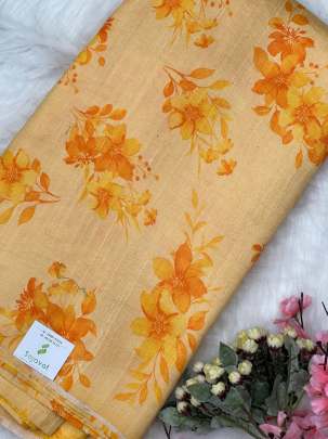 Floral print raw silk fabric/