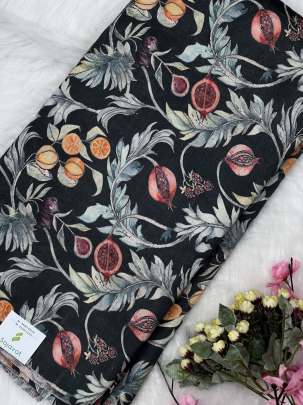 Floral print raw silk fabric/