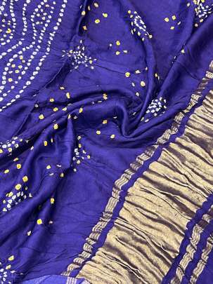 Gaji Silk Bandhej Duppata With Lagdi Patta Border Royal Blue/ 