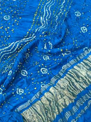 Gaji Silk Bandhej Duppata With Lagdi Patta Border Sky Blue/ Bandhej duppatas & Stoles