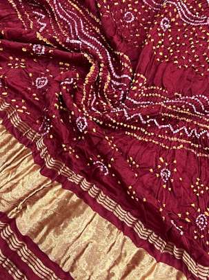 Gaji Silk Bandhej Duppata With Lagdi Patta Border Maroon/ 