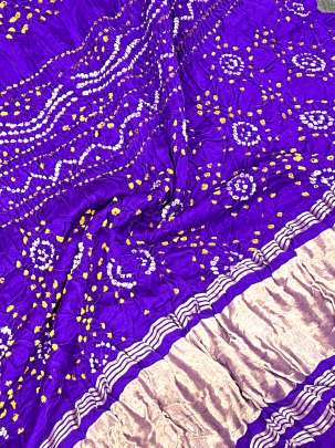 Gaji Silk Bandhej Duppata With Lagdi Patta Border Purple/ Bandhej duppatas & Stoles