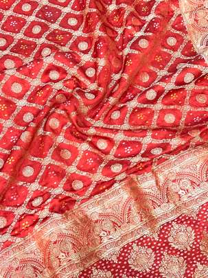 Gaji Silk Bandhej Duppata With Banarasi Work & Border Rust/