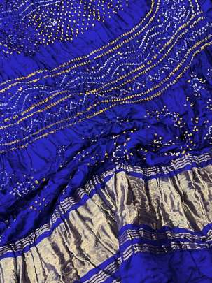 Gaji Silk Bandhej Duppata With Lagdi Patta Border - Royal Blue/ Bandhej duppatas & Stoles