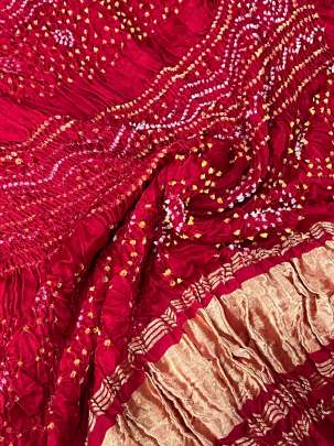 Gaji Silk Bandhej Duppata With Lagdi Patta Border - Red/