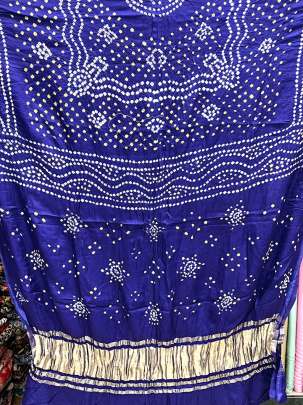 Gaji Silk Bandhej Duppata With Lagdi Patta Border Royal Blue/ Bandhej duppatas & Stoles