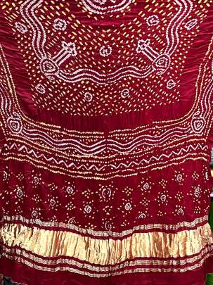 Gaji Silk Bandhej Duppata With Lagdi Patta Border Maroon/ Bandhej duppatas & Stoles