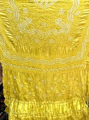 Gaji Silk Bandhej Duppata With Lagdi Patta Border Golden Yellow/ Bandhej duppatas & Stoles