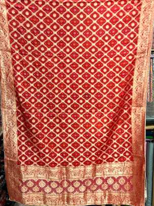 Gaji Silk Bandhej Duppata With Banarasi Work & Border Rust/ Banarasi Duppatas 