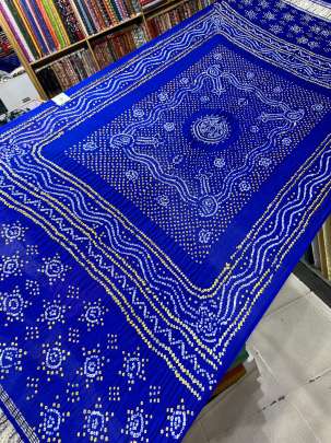 Gaji Silk Bandhej Duppata With Lagdi Patta Border - Royal Blue/ Bandhej duppatas & Stoles