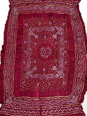 Gaji Silk Bandhej Duppata With Lagdi Patta Border Maroon/ Bandhej duppatas & Stoles