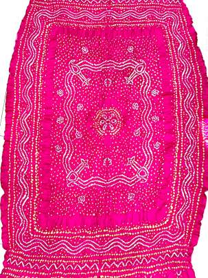 Gaji Silk Bandhej Duppata With Lagdi Patta Border Rani/ Bandhej duppatas & Stoles