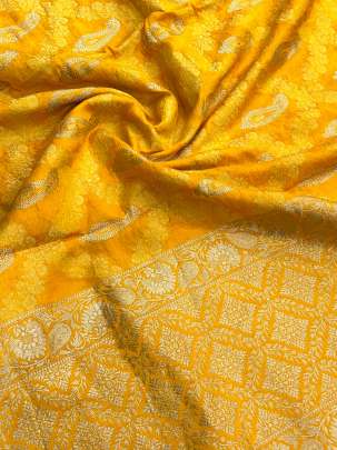 Gaji Silk Braso With Banarasi Work & Border Duppata Yellow/ Banarasi Duppatas 