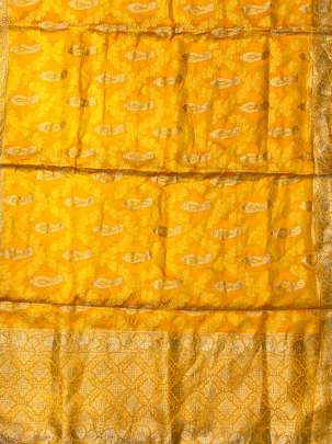 Gaji Silk Braso With Banarasi Work & Border Duppata Yellow/ Banarasi Duppatas 