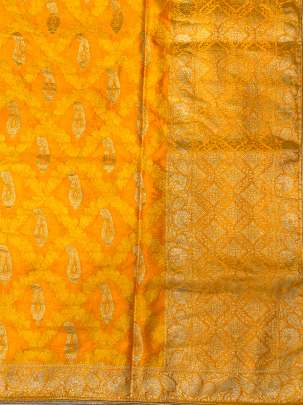 Gaji Silk Braso With Banarasi Work & Border Duppata Yellow/ Banarasi Duppatas 