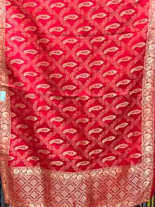 Gaji Silk Braso With Banarasi Work & Border Duppata Red/ Banarasi Duppatas 