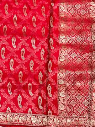 Gaji Silk Braso With Banarasi Work & Border Duppata Red/ Banarasi Duppatas 