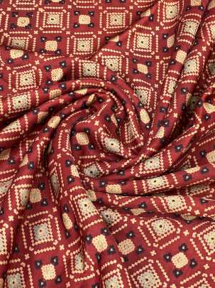 Gaji silk handblocked ajrakh print - Rust maroon/ Traditional silk prints 