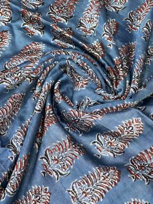 Gaji silk handblocked ajrakh print - Blue/ Traditional silk prints 