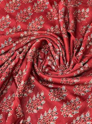 Gaji silk handblocked ajrakh print - Maroon/ 