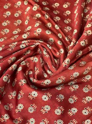 Gaji silk handblocked ajrakh print - Maroon/ Traditional silk prints 