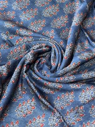 Gaji silk handblocked ajrakh print - Blue/ Traditional silk prints 