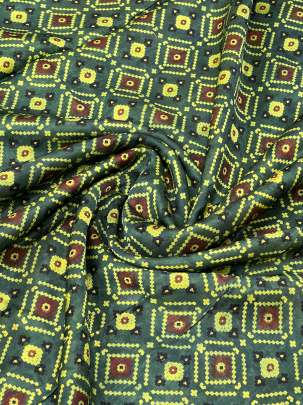 Gaji silk handblocked ajrakh print - Green/ 