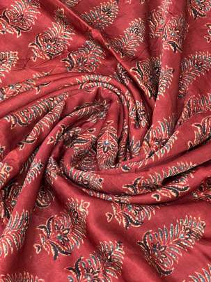 Gaji silk handblocked ajrakh print - Maroon/ Traditional silk prints 