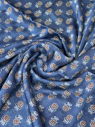 Gaji silk handblocked ajrakh print - Blue/