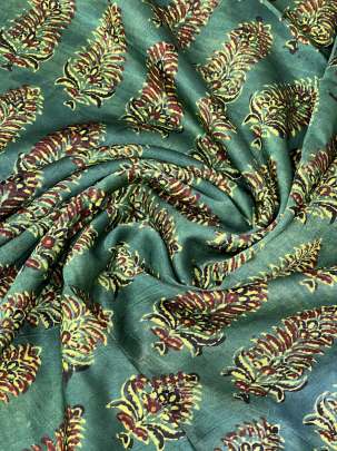 Gaji silk handblocked ajrakh print - Green/ 