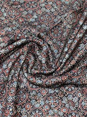 Gaji silk handblocked ajrakh print - Black/ Traditional silk prints 